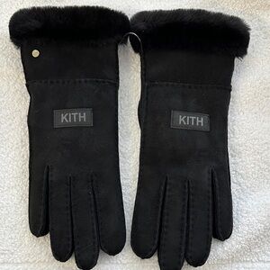 Kith Black Suede Gloves with Fur Trim